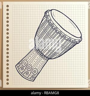 Musical instrument. African drum. Percussion. Vector illustration. Stock Vector
