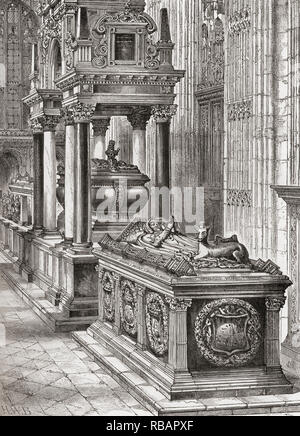 The south aisle of Henry seventh's chapel or The Henry VII Lady Chapel, Westminster Abbey, City of Westminster, London, England.  From London Pictures, published 1890 Stock Photo