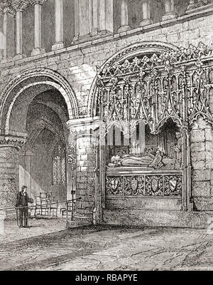 The tomb of Rahere aka Raher or Raherius, (Anglo-Norman priest and monk), The Priory Church of St Bartholomew the Great, aka Great St Bart's, West Smithfield, London, England, seen here in the 19th century. From London Pictures, published 1890 Stock Photo