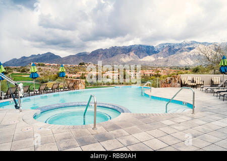 Swimming Pool at Hacienda Del Sol Guest Ranch Resort in the Catalina Foothills, Tucson, Arizona. Stock Photo