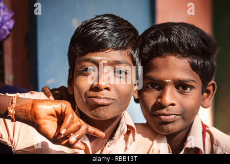 Arunachala, Tiruvannamalai, Tamil Nadu in India, January 30, 2018: Student boys in public school Stock Photo