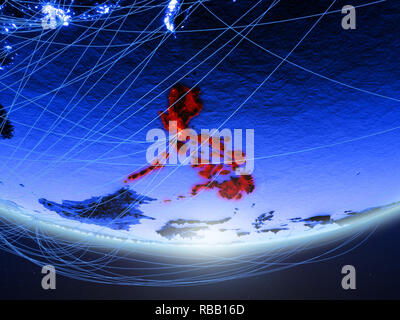 Philippines on green model of planet Earth with network at night ...