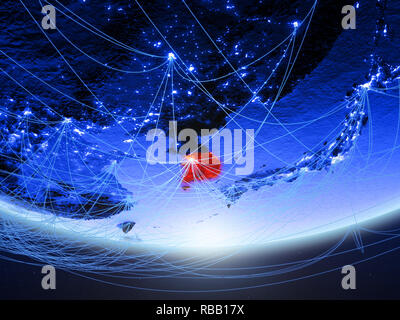 South Korea on green model of planet Earth with network representing ...