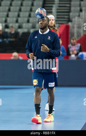 ZAGREB, CROATIA - JANUARY 28, 2018: European Championships in Men's Handball, EHF EURO 2018 finals France - Denmark 32:29. Luc ABALO (19) Stock Photo