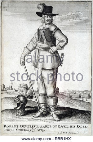 Robert Devereux, 3rd Earl of Essex, 1591 – 1646, was an English Parliamentarian and soldier during the first half of the 17th century, etching by Bohemian etcher Wenceslaus Hollar from 1600s Stock Photo