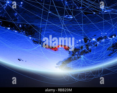 Panama on green model of planet Earth with network at night. Concept of ...