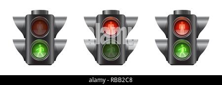 Set of realistic traffic lights for pedestrians Stock Vector