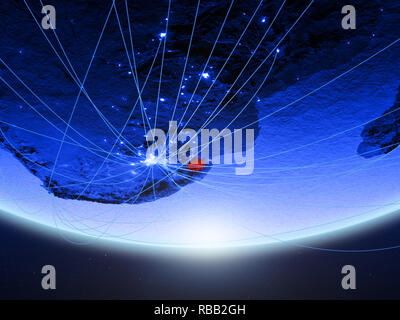 eSwatini on green model of planet Earth with network representing blue digital age, travel and communication. 3D illustration. Elements of this image  Stock Photo