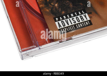 A Parental Advisory label on a compact disc case Stock Photo