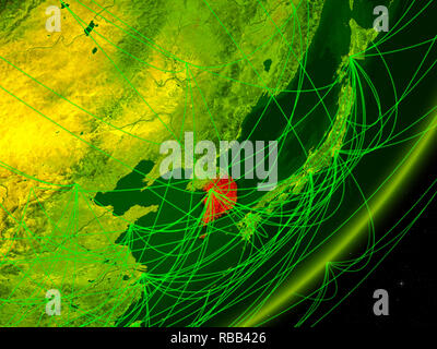 South Korea on green model of planet Earth with network representing ...