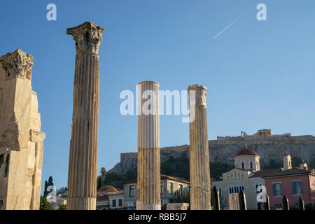 Monastiraki Square offered an amazing view of Acropolis. It is an amazing and inspiring feeling to be so close to real antiquity. Stock Photo