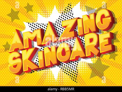 Amazing Skincare - Vector illustrated comic book style phrase on abstract background. Stock Vector