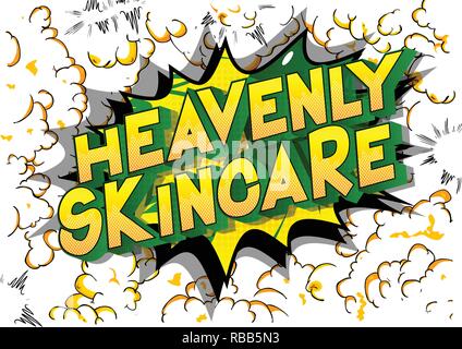 Heavenly Skincare - Vector illustrated comic book style phrase on abstract background. Stock Vector