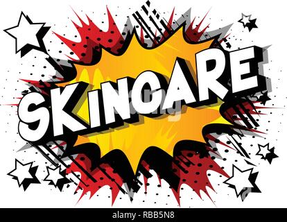 Skincare - Vector illustrated comic book style phrase on abstract background. Stock Vector