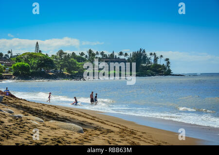 Picturesque Kahana Beach on Maui, Hawaiian Islands.