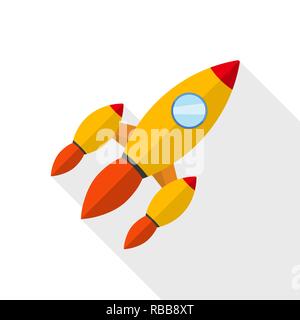 Colored rocket ship icon in flat design. Vector illustration. Simple spaceship icon isolated. Stock Vector