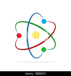 Molecule icon in flat design. Vector illustration. Colored Atom icon isolated Stock Vector