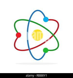 Molecule icon in flat design. Vector illustration. Colored Atom icon isolated Stock Vector