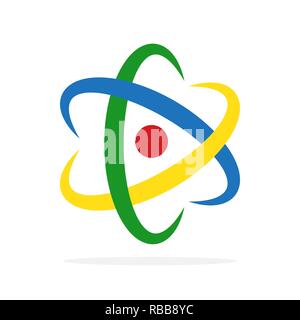 Molecule icon in flat design. Vector illustration. Colored Atom icon isolated Stock Vector
