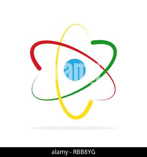 Molecule icon in flat design. Vector illustration. Colored Atom icon isolated Stock Vector