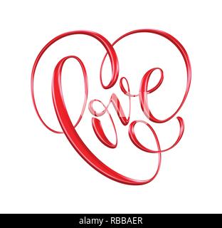 Love red hand drawn brush calligraphy. Vector illustration Stock Vector