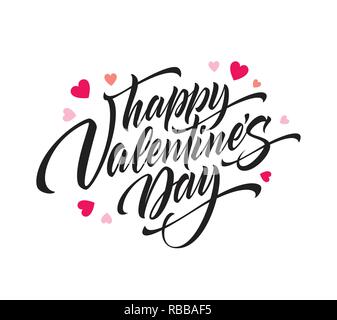 Lettering Happy Valentines Day. Greeting card template with typography text . Vector illustration Stock Vector