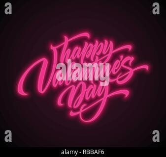 Valentines Day neon script lettering. Vector illustration Stock Vector