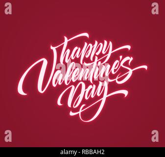 Valentines Day neon script lettering. Vector illustration Stock Vector