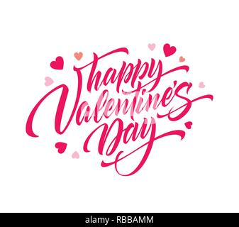 Lettering Happy Valentines Day. Greeting card template with typography text . Vector illustration Stock Vector