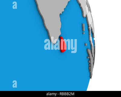 Sri Lanka on simple political 3D globe. 3D illustration. Stock Photo