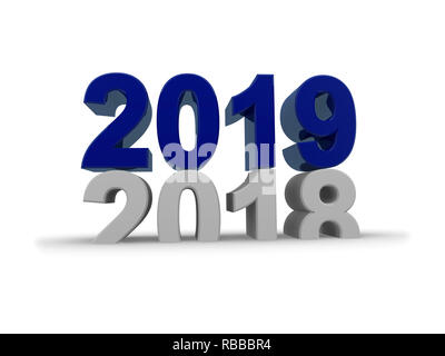 New Year 2019 concept 3d image on a white background, 3d rendering Stock Photo