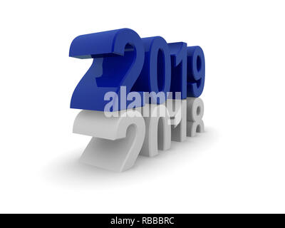 New Year 2019 concept 3d image on a white background, 3d rendering Stock Photo