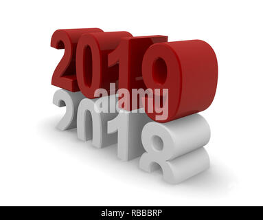 New Year 2019 concept 3d image on a white background, 3d rendering Stock Photo