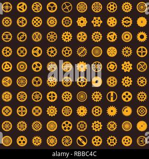 Creative steampunk seamless texture design. Clockwork gears vector infinite cogwheel pattern on dark background Stock Vector