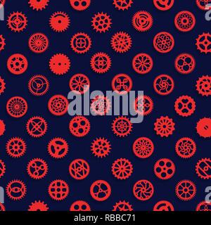 Creative steampunk seamless texture design. Clockwork gears vector infinite cogwheel pattern on blue background Stock Vector