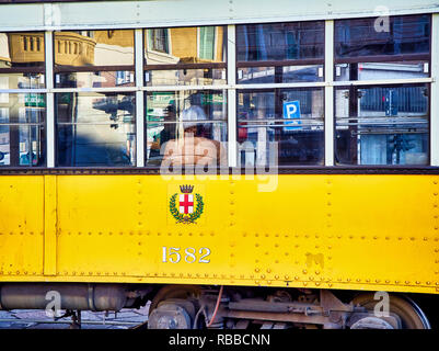 Milan, Italy - December 29, 2018. A tram transporting citizens in Milan, Lombardy, Italy. Stock Photo