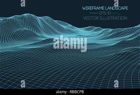 Retro background futuristic landscape 1980s style. Digital retro landscape cyber surface. 80s party background . Retro 80s fashion Sci-Fi Background Landscape. Vector EPS 10 Stock Vector
