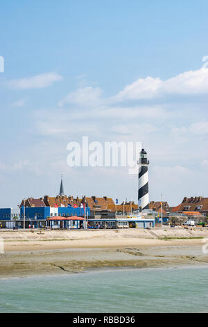 Gravelines,Petit-Fort Philippe,FRANCE-July 19,2017: View of the lighthouse, river and buildings of the small town of Petit-Fort-Philippe. Stock Photo