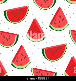 Seamless pattern of watermelon piece and seeds. National Watermelon Day Design. Vector illustration Stock Vector