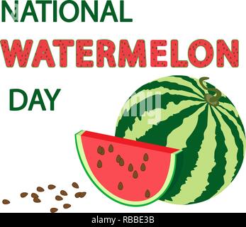 Whole watermelon and piece vector illustration for Watermelon Day on ...