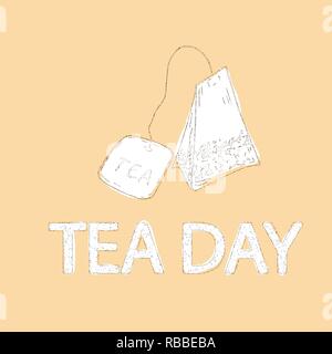 International Tea Day. Hand-drawn tea bag on a beige background. Vector illustration Stock Vector