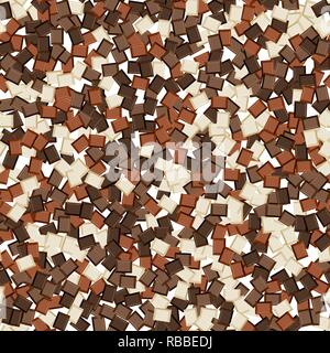 A seamless pattern of pieces of dark, milky, white chocolate. Vector illustration Stock Vector