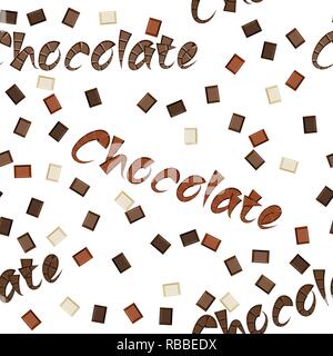 Seamless pattern of pieces chocolate, lettering. World Chocolate Day. Vector illustration Stock Vector