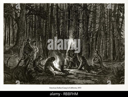 American Indian Camp in California Engraving, 1872 Stock Photo