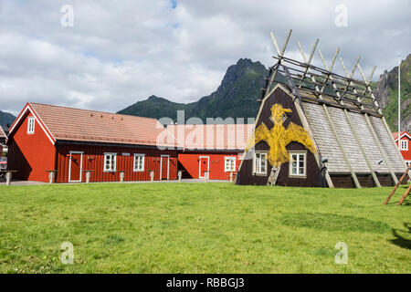 Svolvaer harbor, traditional wooden houses at Anker Brygge, a center of conference facilities and restaurants,  Lofoten, Norway Stock Photo