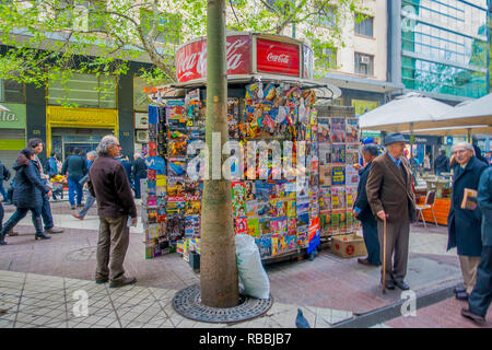 SANTIAGO, CHILE - OCTOBER 16, 2018: Outdoor view of crowd of people walking in the sidewalk in Santiago, Chile Stock Photo