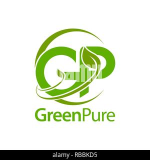 Green pure leaf initial letter GP logo concept design template idea Stock Vector