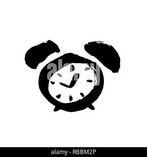 Grunge watercolor icon. Grunge alarm clock icon. Modern brush vector illustration. Stock Vector