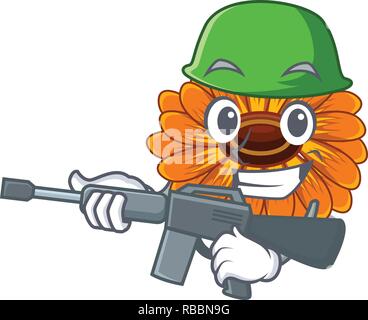 Army calendula flowers in the cartoon pots Stock Vector