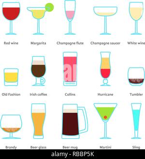 set of color drinks in stemware Stock Vector